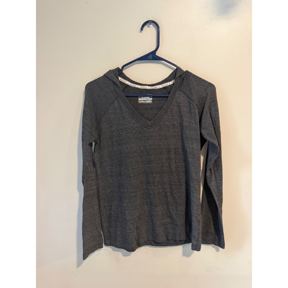 Under Armour HeatGear Womens Medium Gray V-Neck Long Sleeve Hoodie Shirt
